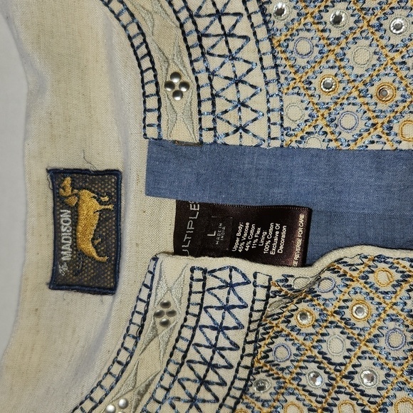 Madison Multiples Embroidered Studded Round Neck Southwestern Jacket Topper SZ L - Picture 13 of 15